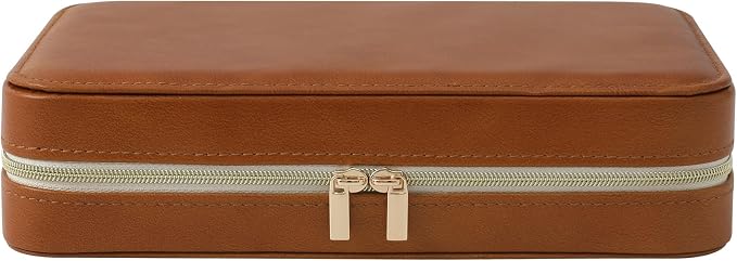 Genuine Leather Travel Jewelry Organizer Case Box with Mirror for Women, Small Mini Portable Jewelry Box for Ring Earrings Necklace Bracelet Luxury Gift for Women（Brown） - Image 2
