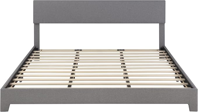 SHA CERLIN Light Grey King Platform Upholstered Bed Frame with Adjustable Headboard, Wood Slats Support, No Box Spring Needed, Easy Assembly, Easy Clean Up