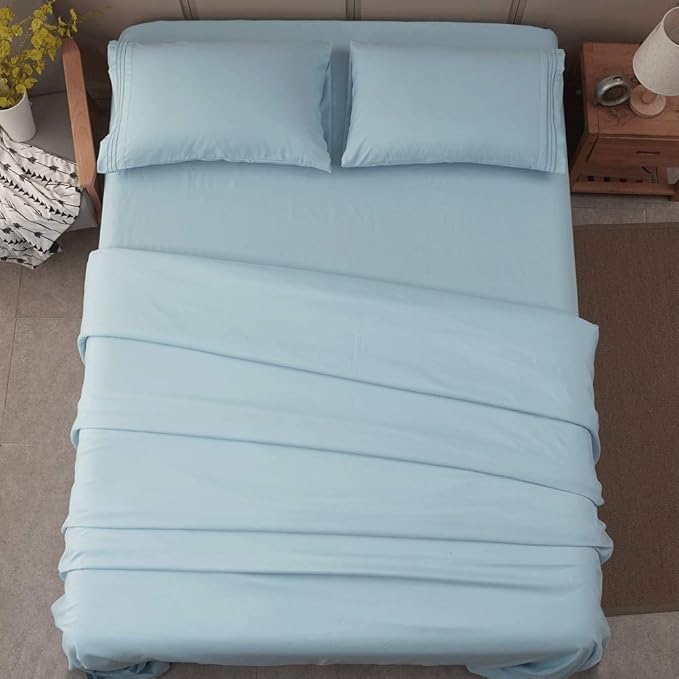 SONORO KATE Bed Sheet Set Super Soft Microfiber 1800 Thread Count Luxury Egyptian Sheets 16-Inch Deep Pocket，Wrinkle and Hypoallergenic-3 Piece (Spa Blue, Twin)
