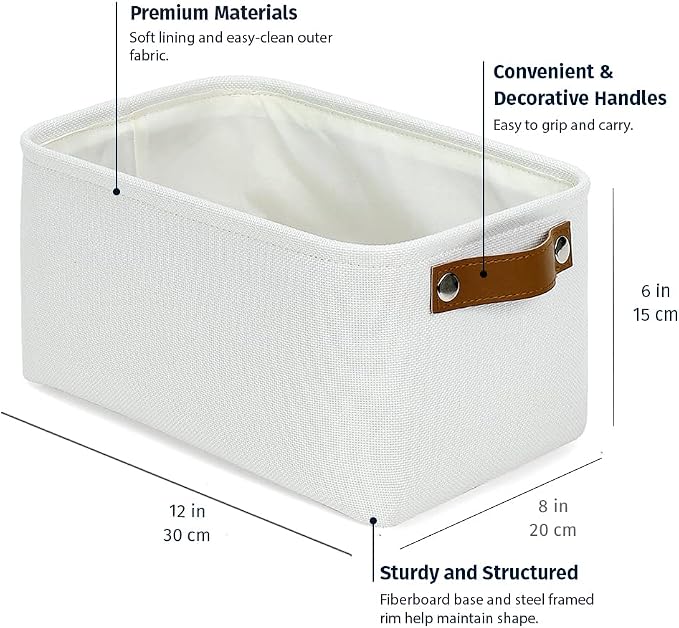 OrganiHaus Small Fabric Storage Baskets 6 Pack, 12x8in Cloth Storage Bins for Shelves, Small Baskets for Organizing Pantry Closet, Canvas Shelf Baskets, Off-White - Image 2