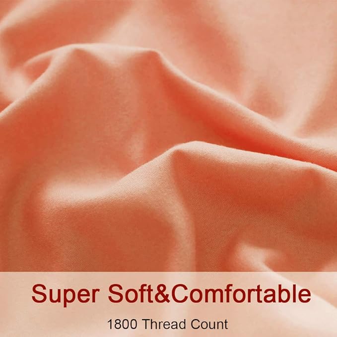 SONORO KATE Bed Sheet Set Super Soft Microfiber 1800 Thread Count Luxury Egyptian Sheets 16-Inch Deep Pocket，Wrinkle and Hypoallergenic-3 Piece (Coral, Twin XL)