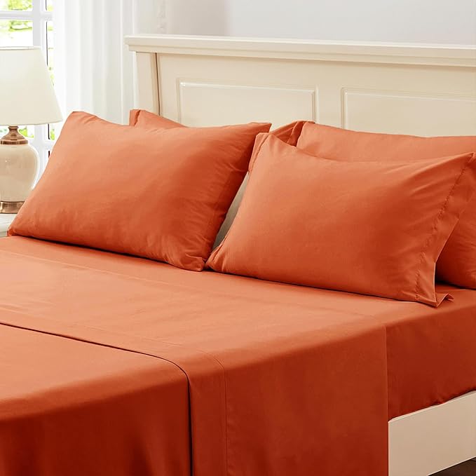 Zzlpp Twin Comforter Set 5 Pieces, Burnt Orange Seersucker Bed in a Bag with Comforter and Sheets, Lightweight Bedding Sets with 1 Comforter, 1 Pillow Sham, 1 Pillowcase, 1 Flat Sheet, 1 Fitted Sheet