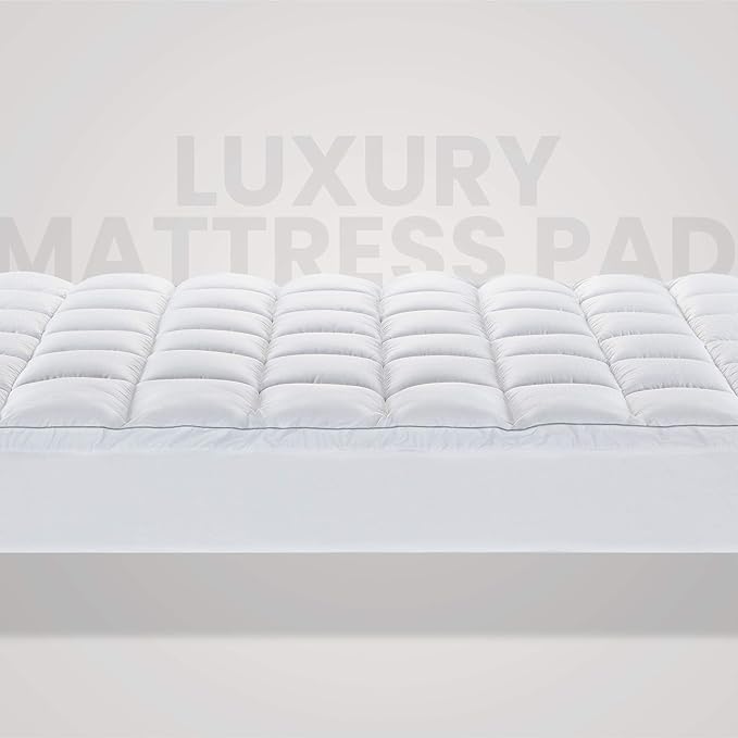SLEEP ZONE California King Cotton Mattress Topper, Ultra Fluffy Soft Mattress Pad Pillowtop Cooling Mattress Cover Fits 8-21 inch Deep Pocket, White