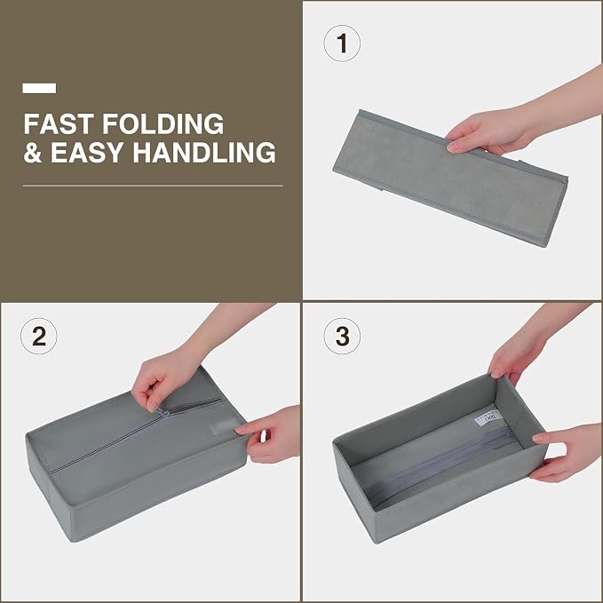 DIMJ Drawer Organizer Clothes Set of 8, Foldable Closet Drawer Organizer, Underwear Drawer Box, Fabric Drawer Dividers for Baby Clothes, Socks, Belt, Tie (Grey) - Image 7
