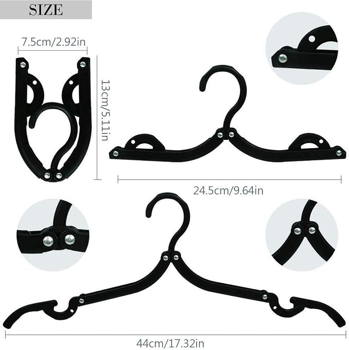 24 PCS Travel Hangers - Cruise Ship Essentials Portable Folding Clothes Hangers Travel Essentials Foldable Clothes Drying Rack for Travel (Black) - Image 3