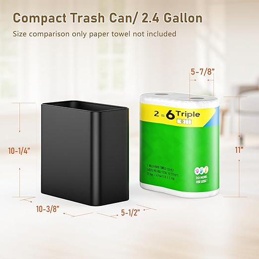 Small Bathroom Trash Can 2.4 Gallon Wastebasket, Slim Metal Garbage Can Matte Black Stainless Steel Trash Bin for Bedroom,Office,Kitchen,Toilet, rv, Near Desk, Under Sink - Image 3