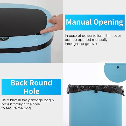 BestOffice | 13 Gallon Plastic Trash Can with Lid | Blue | Automatic Touchless Garbage Can | Odor Control | Modern Oval Design | Easy to Clean | Fits Any Kitchen, Bathroom, Office or Home - Image 4