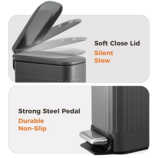TrashAid Small 1.6 Gallon Stainless Steel Trash Can with Removable Inner Bucket, Grey, Hands Free Step Pedal Design - Image 4