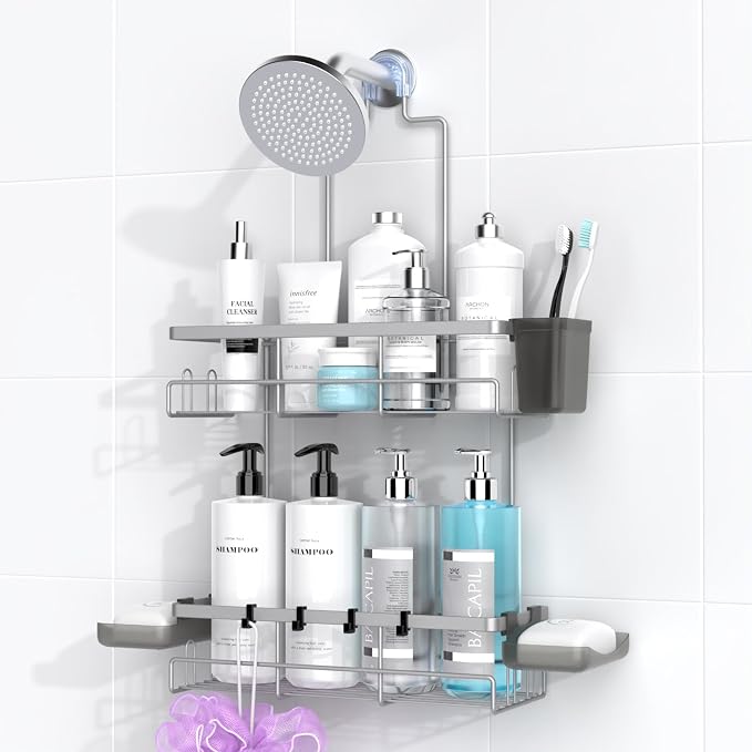 AKTECKE Shower Caddy Hanging Bathroom Organizer: Rustproof Shelf for Inside Shower - No Drilling Racks Over Showerhead - Bath Shelves for Shampoo Soap by AKTECKE