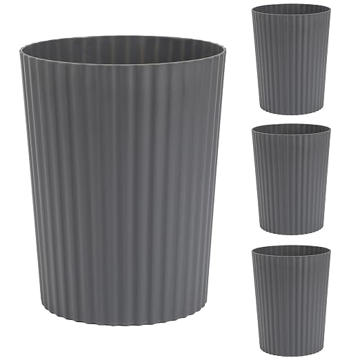 JiatuA Small Trash Can Plastic Wastebasket Round Garbage Container Bin for Bathroom, Kitchen, Bedroom, Home Office, College Dorm, Dark Grey 4 Pack by JiatuA