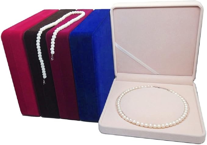 Jewelry Set Velvet Box Necklace Earring Ring Necklace Bracelet Gift Display Case Wedding Jewelry Storage Holder (Beige for Pearl Necklace) - Image 5