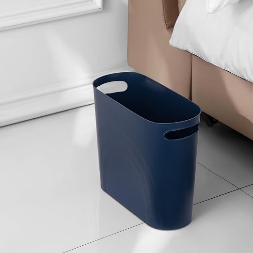 rejomiik Small Trash Can, 3.5 Gallon Slim Garbage Can Plastic Waste Basket with Handles Container Bin for Narrow Spaces Bathroom, Bedroom, Kitchen, Office at Home, 2 Pack Navy - Image 4