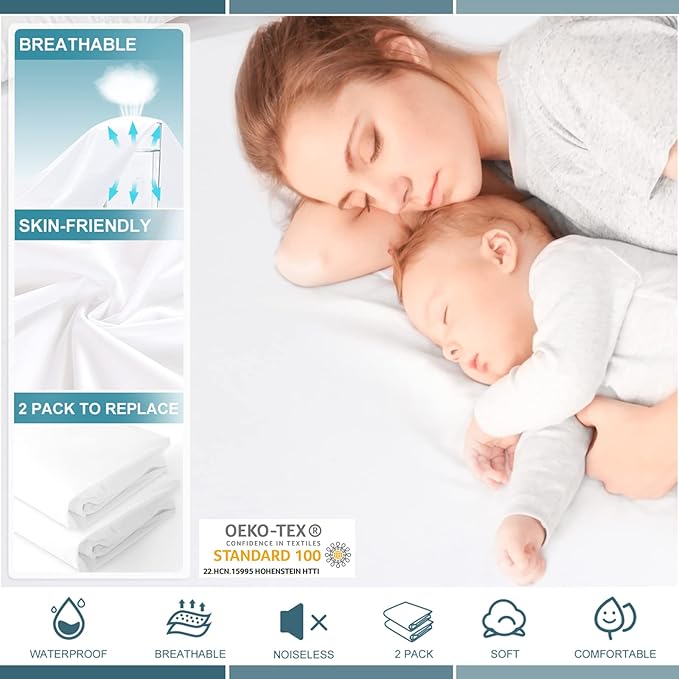 2 Pack Full Waterproof Mattress Protector Deep Pocket Mattress Cover, Soft Breathable Mattress Pad, Fitted Noiseless Waterproof Bed Cover Stretch to 19"