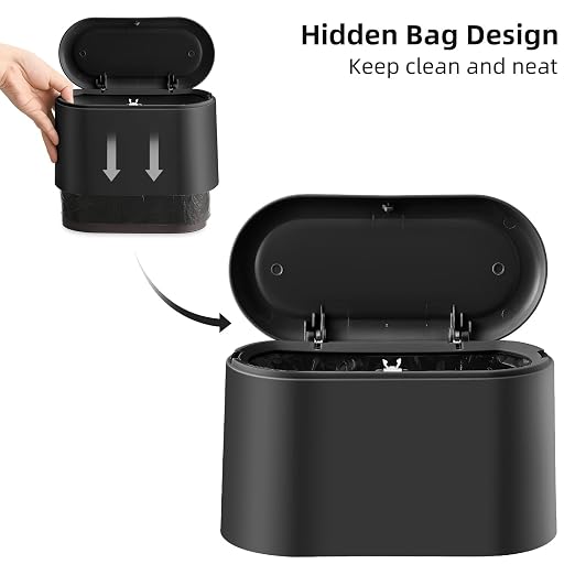 SUBEKYU 0.5 Gal Mini Countertop Trash Can with Lid for Desktop, Small Garbage Can for Office, Tiny Wastebasket, Plastic,Black - Image 3