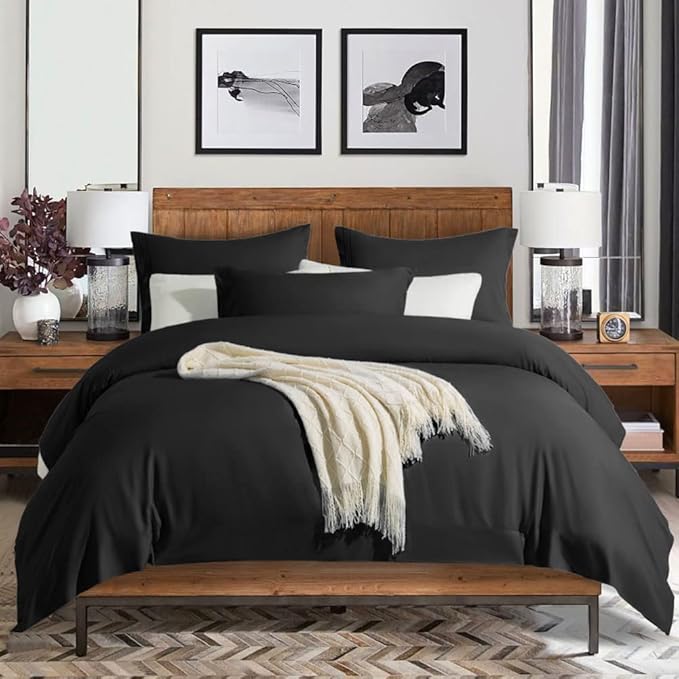 SONORO KATE Bed Sheet Set Super Soft Microfiber 1800 Thread Count Luxury Egyptian Sheets 18-Inch Deep Pocket Wrinkle and Hypoallergenic-4 Piece(Queen Black)
