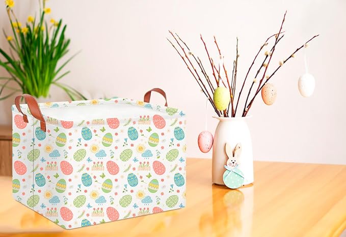 CLOCOR Easter Eggs Basket Empty,Rectangular Easter Gift Basket for Boys and Girls,Kids Toys Storage Bin,Baby Room Decor(Tiny Flowers Easter Basket) - Image 4