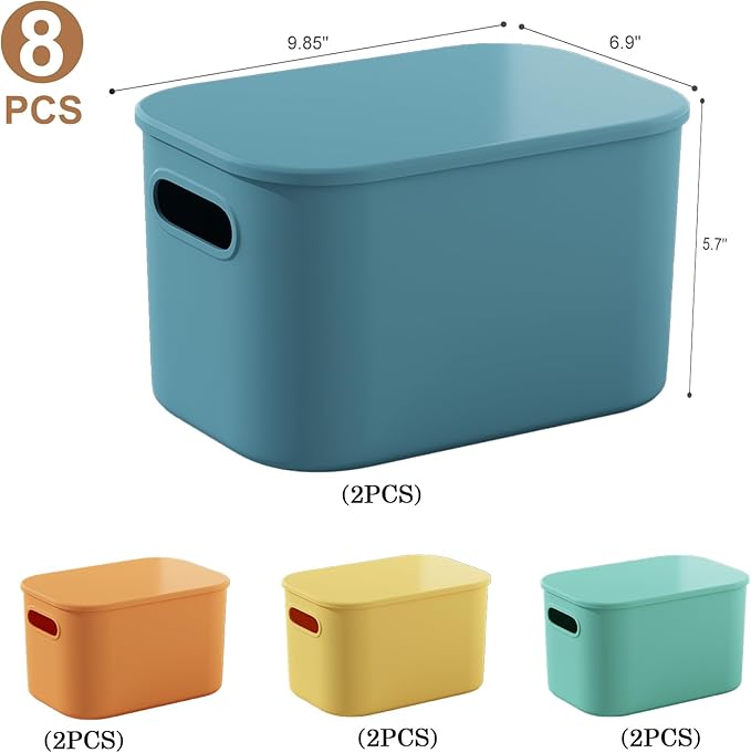 ORGIDOL 8 Pack Colorful Storage Bins with Lids Stackable Storage Container for Organizing, Storage Boxes with Handle for Shelves, Cute Storage Bin for Craft, Snacks, 9.85x6.9x5.7 inch - Image 6