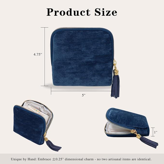 Stratalife Travel Jewelry Case Organizer for Women Wedding Gift Portable Jewelry Box with Small Pouches for Healing Crystal Bracelets, Necklace Bangles Storage Ring Holder, Blue Tassel - Image 3
