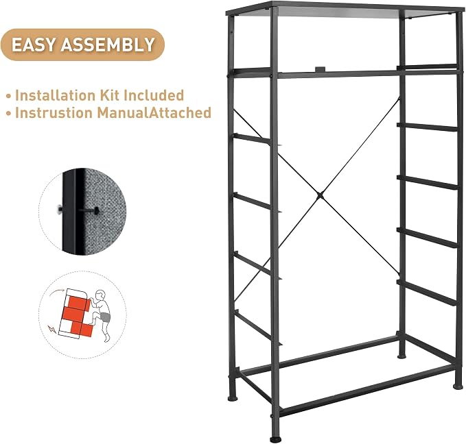 Mifuro Tall Dresser for Bedroom, Vertical Storage Organizer Tower with 7 Drawers, Chest of Drawers with Fabric Bins, Steel Frame, Wood Top for Bedroom, Closet, Entryway- Grey - Image 9