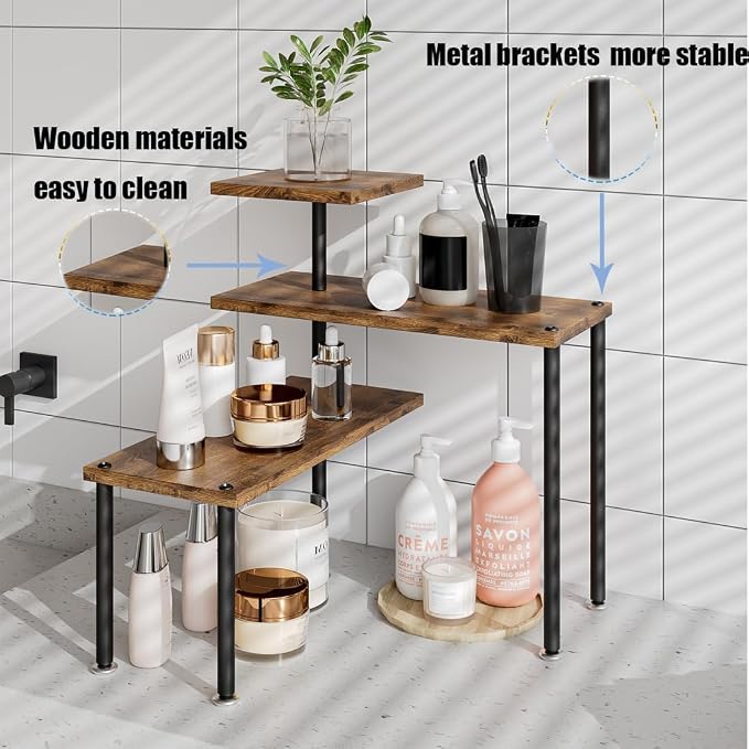 Countertop Organizer Organization 3 Tier Kitchen Corner Shelves Adjustable Spice Storage Rack for Bathroom Coffee Area Over Sink (Black) - Image 4