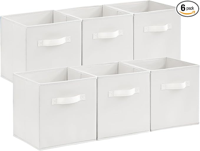 Lifewit Storage Cubes, Foldable Decorative Fabric Storage Baskets for Organizing Home Organizers with Handles for Shelves, Closet, 11 Inch Bins, 18L White, 6 Packs by Lifewit