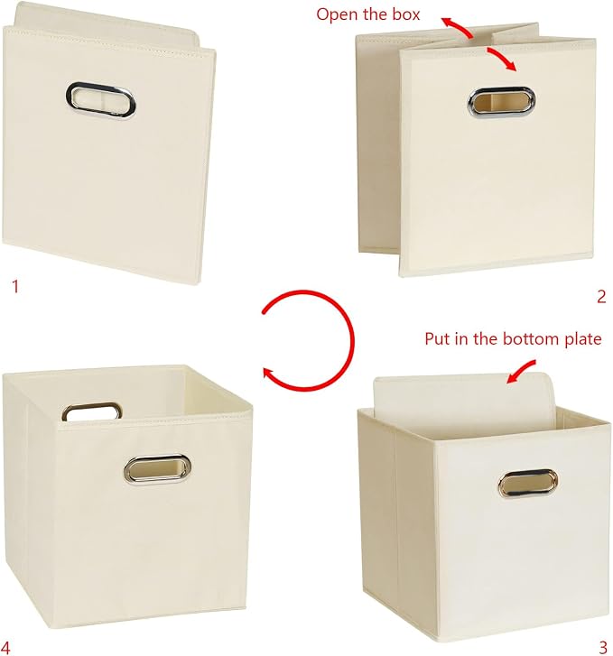Fabric storage bins Cubes, Fabric Cube Organizer with Handle, Foldable Cube Bins for Cloth or Accessary Storage, 11x11x11, Set of 12, (Creamy White) - Image 6