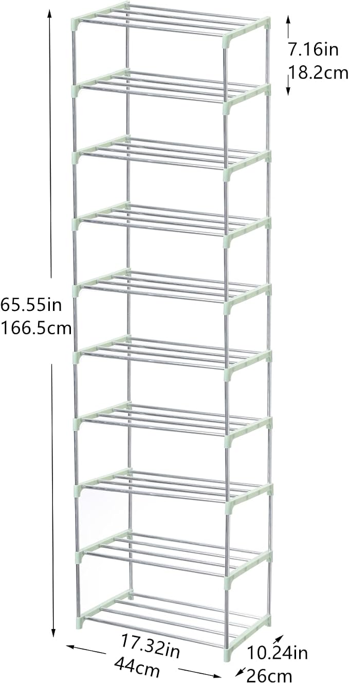 Jucaifu Stackable Small Shoe Rack, Entryway, Hallway and Closet Space Saving Storage and Organization (10-Tier, Green) - Image 3