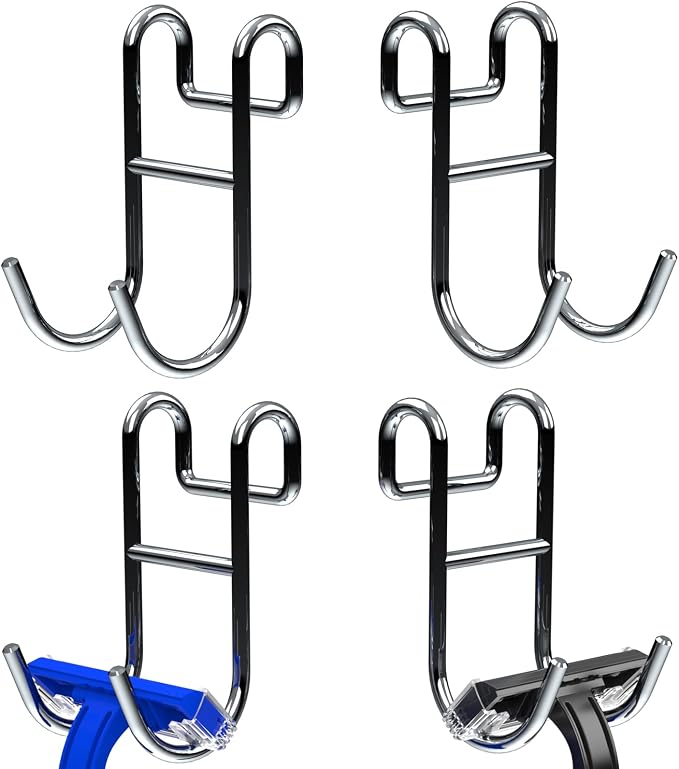 Shower Caddy with Hooks - 4 Pack Silver Razor Hanger and Loofah Holder by Joyfulitems