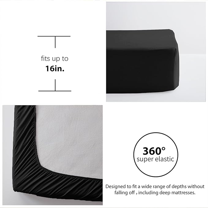 Zzlpp Black Full Comforter Set 7 Pieces, Seersucker Bed in a Bag with Comforter and Sheets, All Season Bedding Sets with 1 Comforter, 2 Pillow Shams, 2 Pillowcases, 1 Flat Sheet, 1 Fitted Sheet