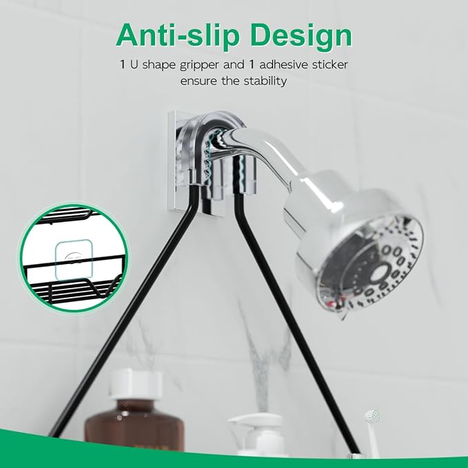 TreeLen Shower Organizer Hanging Shower Caddy over Shower Head Black Bathroom Hanger for Shampoo Razor Soap - Image 2