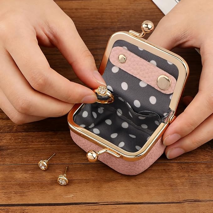 PU Leather Mini Jewelry Box, Vintage Portable Mini Jewelry Organizer with Kiss Lock, Compact Travel Case for Rings, Earrings, Necklaces - Ideal Gift for Women - Image 3