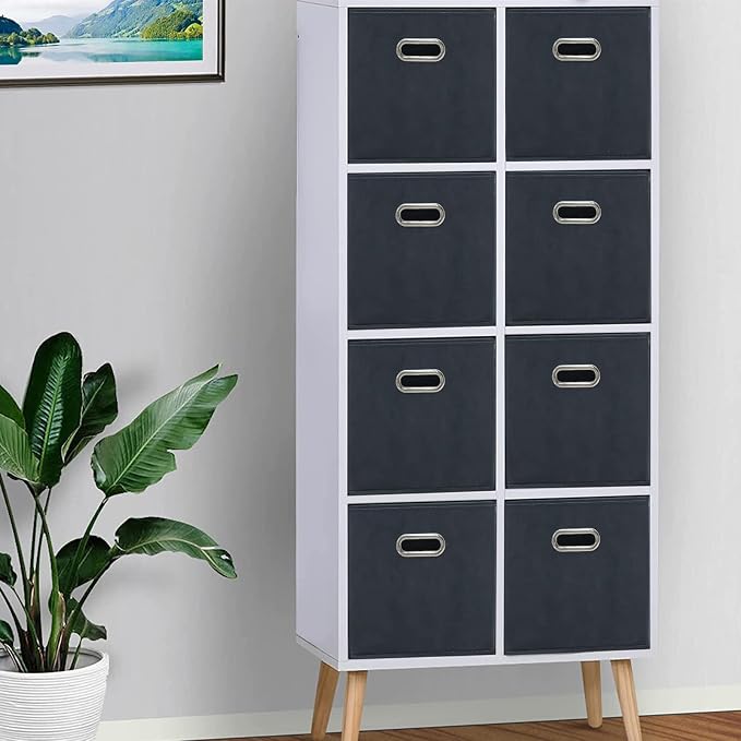 Black Fabric Cubby Storage Bins,13x13x13 Inches ,Cube Organizer Bin Foldable Storage Boxes with Dual Handles Fabric Organizer Box and collapsible Storage basket,Set of 6,Grey - Image 6