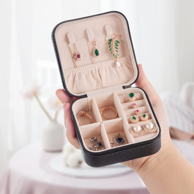 5pack/PU Leather Travel Jewelry Case, Mini Jewelry Box, Small Jewelry Organizer Portable Display Storage Case for Rings Earrings Necklace Bracelet Bangle,Gifts for Girls Women (Black) - Image 2