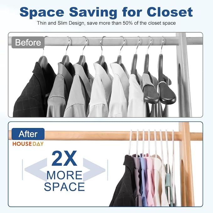 HOUSE DAY White Plastic Hangers 10 Pack, Plastic Clothes Hangers with Built-in Hooks, Durable and Strong Coat Hanger for Closet, Space Saving Clothing Hanger for Shirts, Coats, Skirt, Dress - Image 5