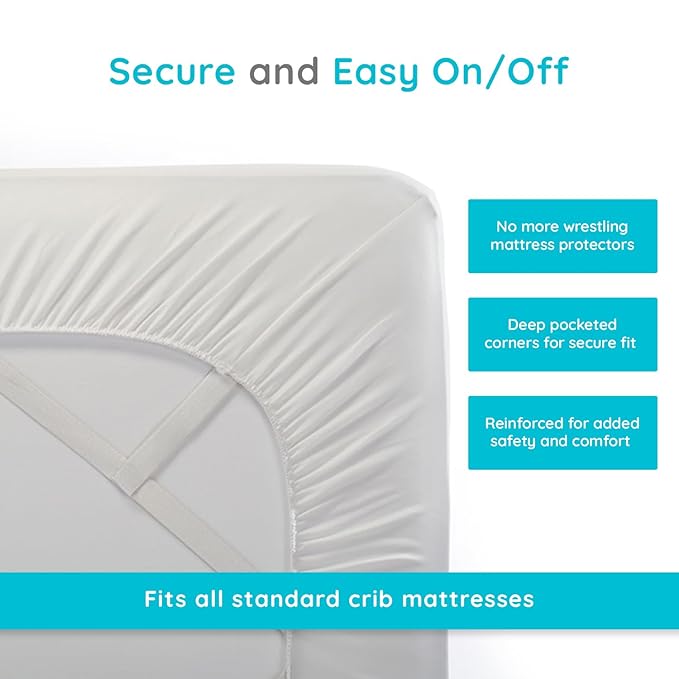 PUREgrace Crib Mattress Protector – Eucalyptus Tencel Fiber Waterproof Breathable Baby Mattress Pad Cover with Corner Safety Straps, Ultra Soft Cooling Durable Sleep Surface for Crib & Toddler Bed
