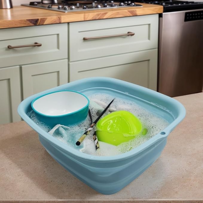 SAMMART 7.7L (2 Gallon) Collapsible Tub - Foldable Dish Tub - Portable Washing Basin - Space Saving Plastic Washtub (Sea Angel, S) - Image 2
