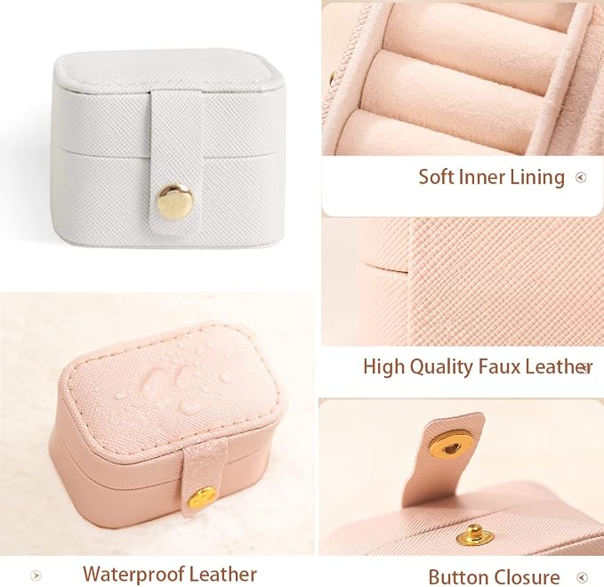 Travel Jewelry Ring Case,Small Jewelry Ring Box,Ring Holder,Mini Jewelry Case Portable Storage Case, for Women Girls, for Travel,Business,Wedding,Bridesmaid Gift (White) - Image 4
