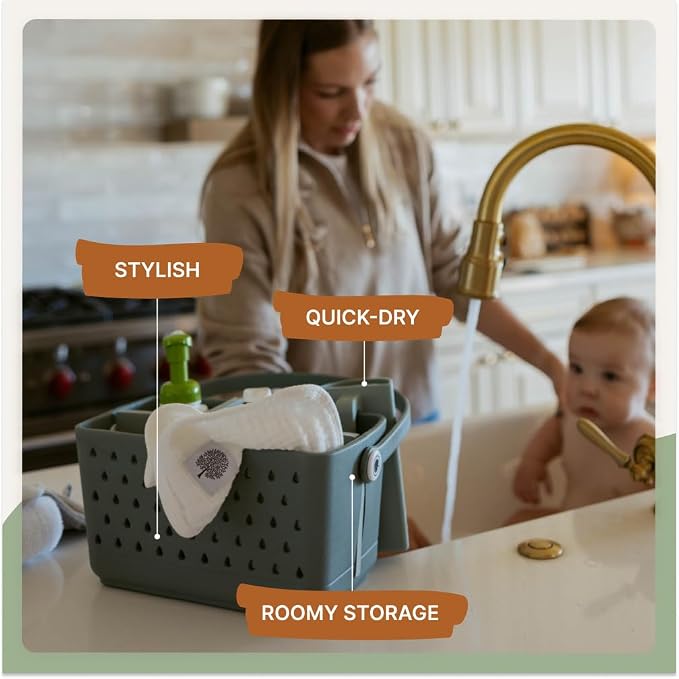 Parker Baby Bath Caddy | BPA Free & Food Grade Shower Caddy Organizer for Toys & Supplies | Quick-Dry, Sturdy & Perfect Size Shower Basket w/Handle in Neutral Colors - Image 4