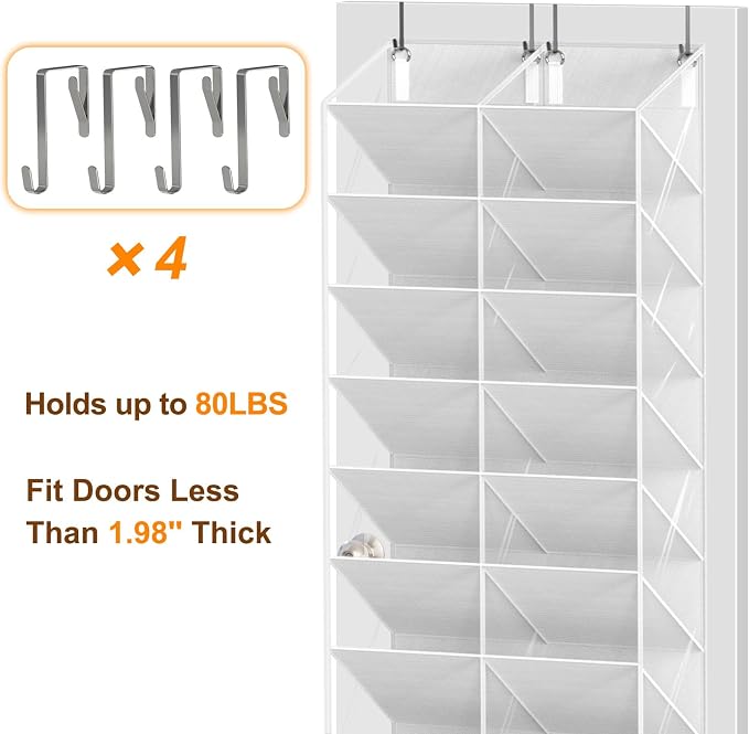 UVIAHOMI 20-30 Pairs Over the Door Shoe Organizer, Clear Pockets Hanging Shoe Storage for Closet, 10-Tier Door Shoes Rack, Handing Shoes Holder Fit All the Family's Sneakers, Boots, Heels, White - Image 8