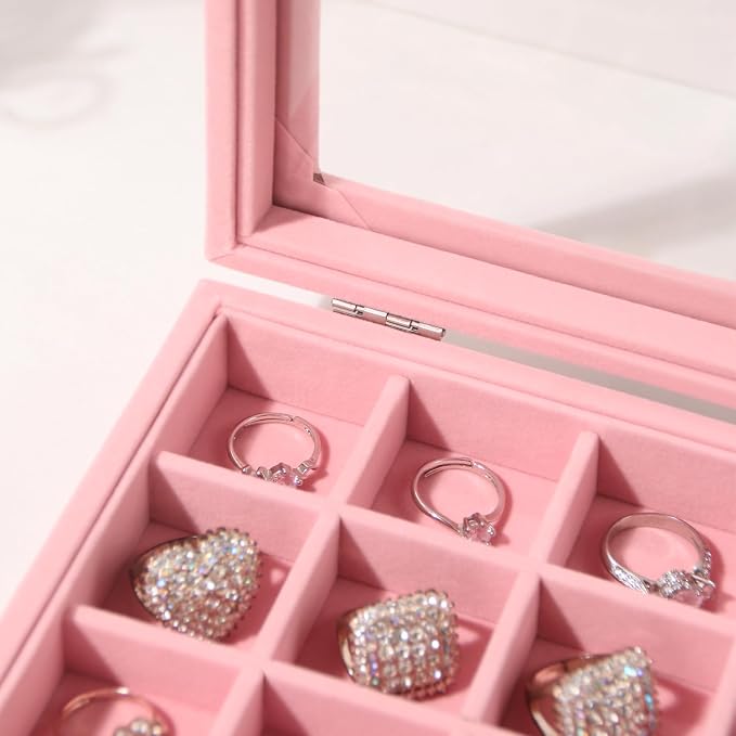Travel Jewelry Box,Small Jewelry Case,Rings Earrings Cufflinks Organizer for Girls (Pink, 15 Grids) - Image 7