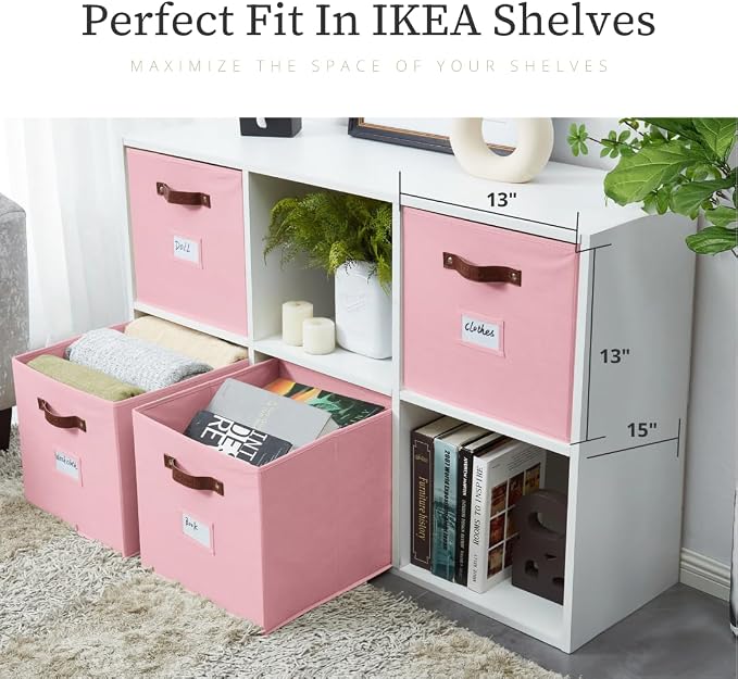 DECOMOMO Storage Baskets, 13x15x13 Storage Cube Bins with Labels for Organizing Shelves Kallax (Kallax / 4pcs, Pink) - Image 8
