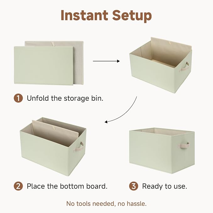 StorageWorks Storage Baskets for Shelves, Closet Organizers and Storage Basket, Fabric Clothes Organizer with Leather Handles, Light Green, 3-Pack, Large - Image 8