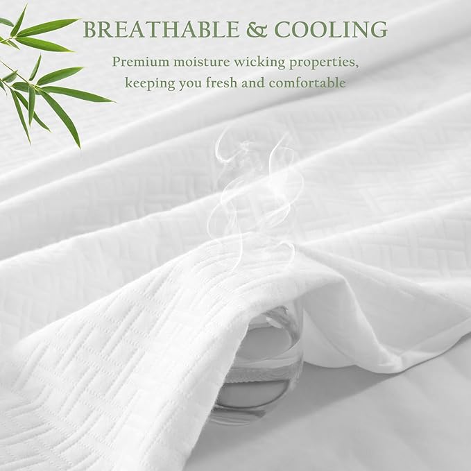 Queen Size Waterproof Mattress Protector Viscose Derived from Bamboo, Soft Mattress Cover Fitted with Deep Pocket 8"-21", Breathable Noiseless Mattress Pad, Machine Washable (White)