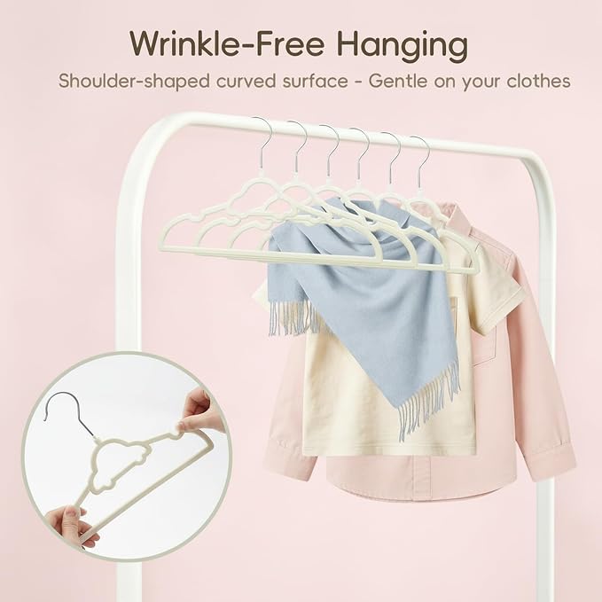 GoodtoU 50 Pack Velvet Baby Hangers, 12.8 Inch Non-Slip Toddler Clothes Hangers, for Infant Coats, Dresses & Pants, White - Car - Image 5