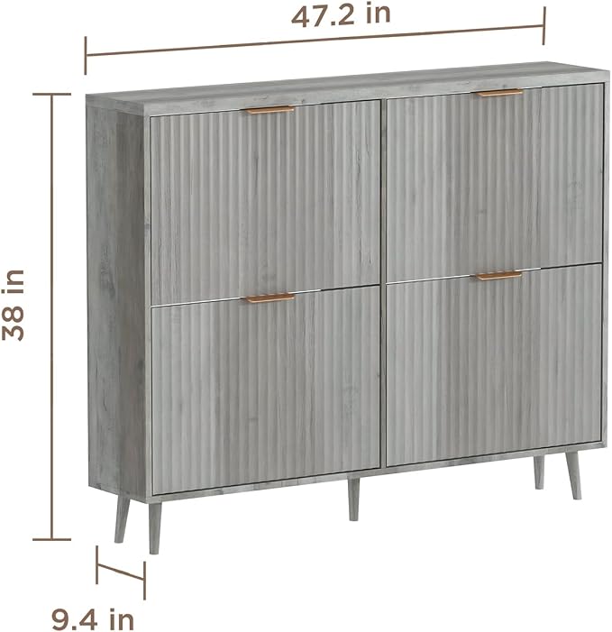 Shoe Cabinet Storage,Modern Freestanding Organizer with 4 Flip Drawers,Narrow Shoe Rack Cabinet for Entryway,Grey - Image 2