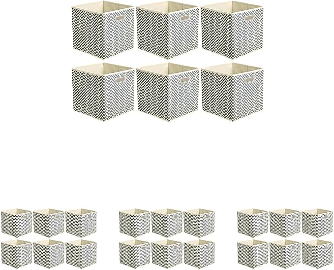 Amazon Basics Collapsible Cube Storage Organizer Bins, 24-Pack, 10.5 x 10.5 x 11 inches, Chevron Grey by AmazonBasics