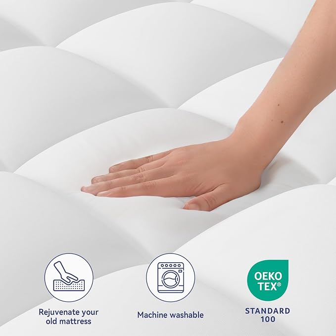 ELEMUSE Twin XL Mattress Topper for College Dorm Room Essentials, Thick Extra Long Twin Mattress Pad for Back Pain Relief, Plush Pillowtop with Elastic Deep Pocket, Overfilled Down Alternative Filling