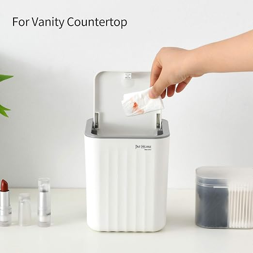 SUBEKYU 0.6 Gal Mini Desktop Trash Can with Lid, Small Square Countertop Garbage Bin, Plastic Tiny Tabletop Wastebasket for Office/Kitchen/Coffee Table, White - Image 6