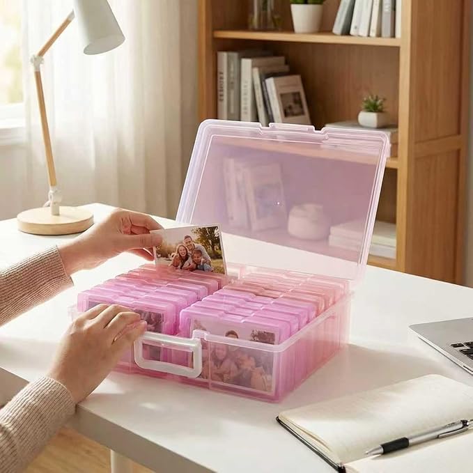 novelinks Transparent 4" x 6" Photo Cases and Clear Craft Keeper with Handle, 16 Inner Photo Organizers & Photo Storage Box, Plastic Photo Storage Containers (Pink Gradient) - Image 6