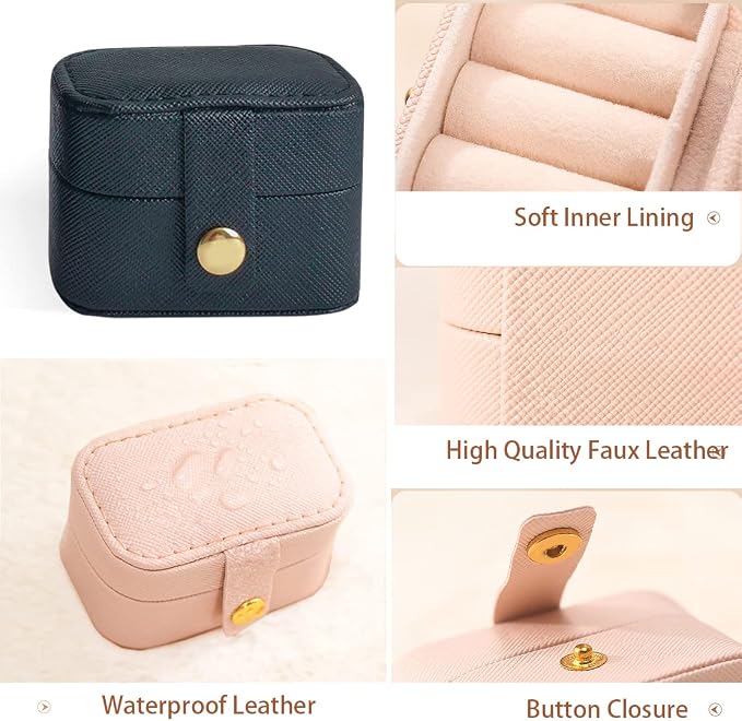 Travel Jewelry Ring Case,Small Jewelry Ring Box,Ring Holder,Mini Jewelry Case Portable Storage Case, for Women Girls, for Travel,Business,Wedding,Bridesmaid Gift (Black) - Image 4